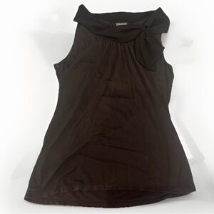Ann Taylor Y2K Sleeveless Blouse Cowl Neck Bow Detail Chocolate Brown Size M